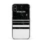 Personalised Marble Stripes Name Initials Apple iPhone Xs Impact Case Black Edge on Silver Phone