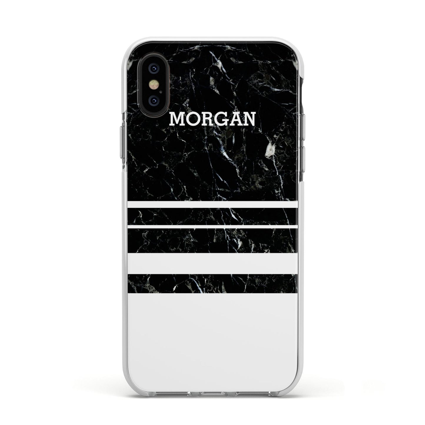 Personalised Marble Stripes Name Initials Apple iPhone Xs Impact Case White Edge on Black Phone