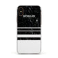 Personalised Marble Stripes Name Initials Apple iPhone Xs Impact Case White Edge on Gold Phone