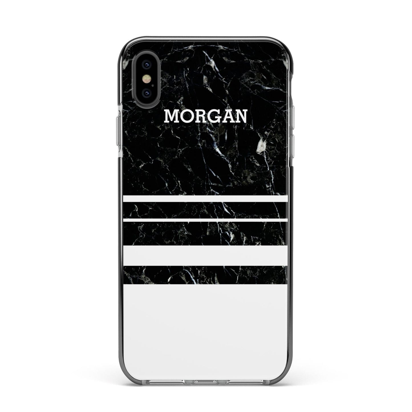 Personalised Marble Stripes Name Initials Apple iPhone Xs Max Impact Case Black Edge on Black Phone