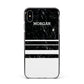 Personalised Marble Stripes Name Initials Apple iPhone Xs Max Impact Case Black Edge on Silver Phone