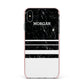 Personalised Marble Stripes Name Initials Apple iPhone Xs Max Impact Case Pink Edge on Silver Phone