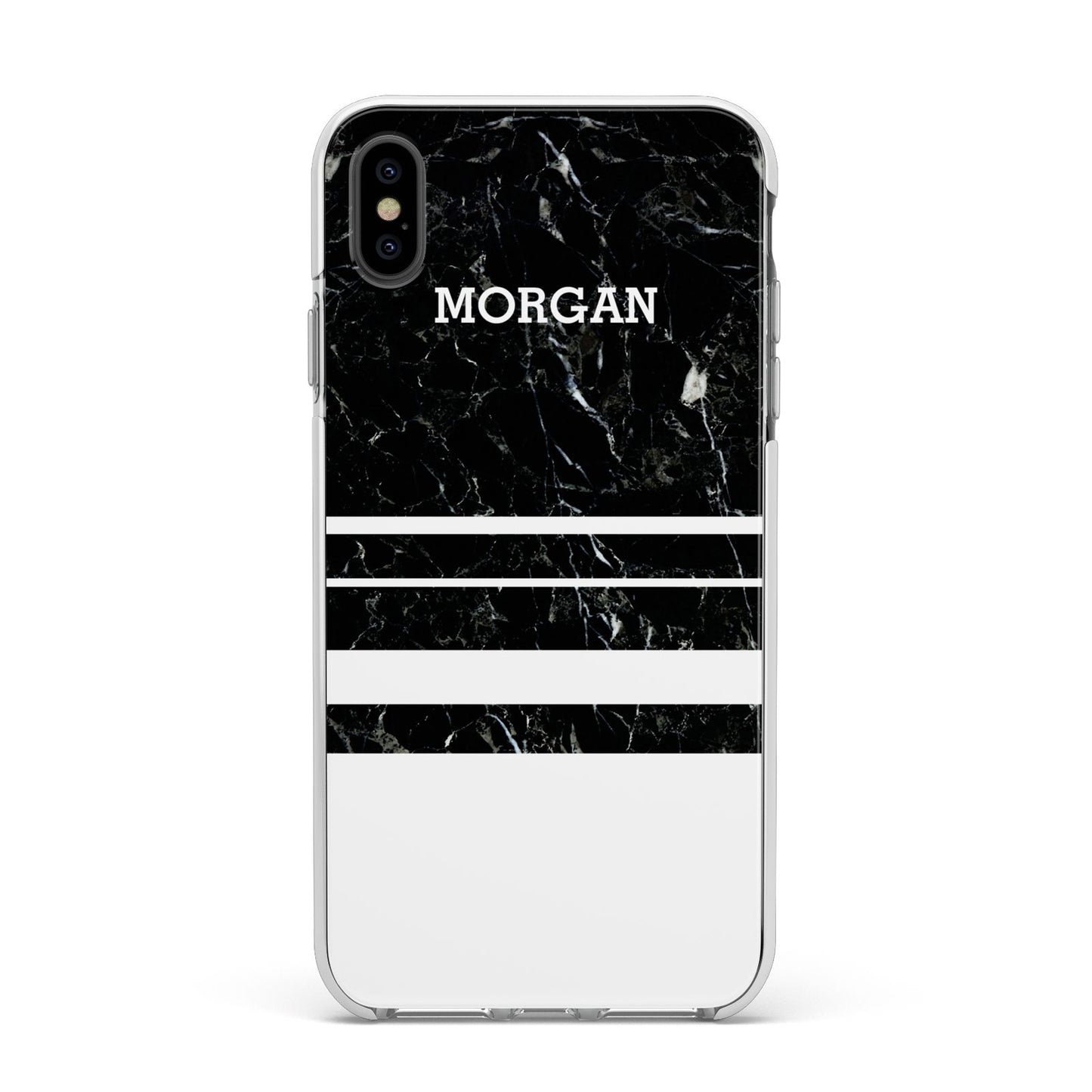 Personalised Marble Stripes Name Initials Apple iPhone Xs Max Impact Case White Edge on Black Phone