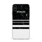 Personalised Marble Stripes Name Initials Apple iPhone Xs Max Impact Case White Edge on Silver Phone