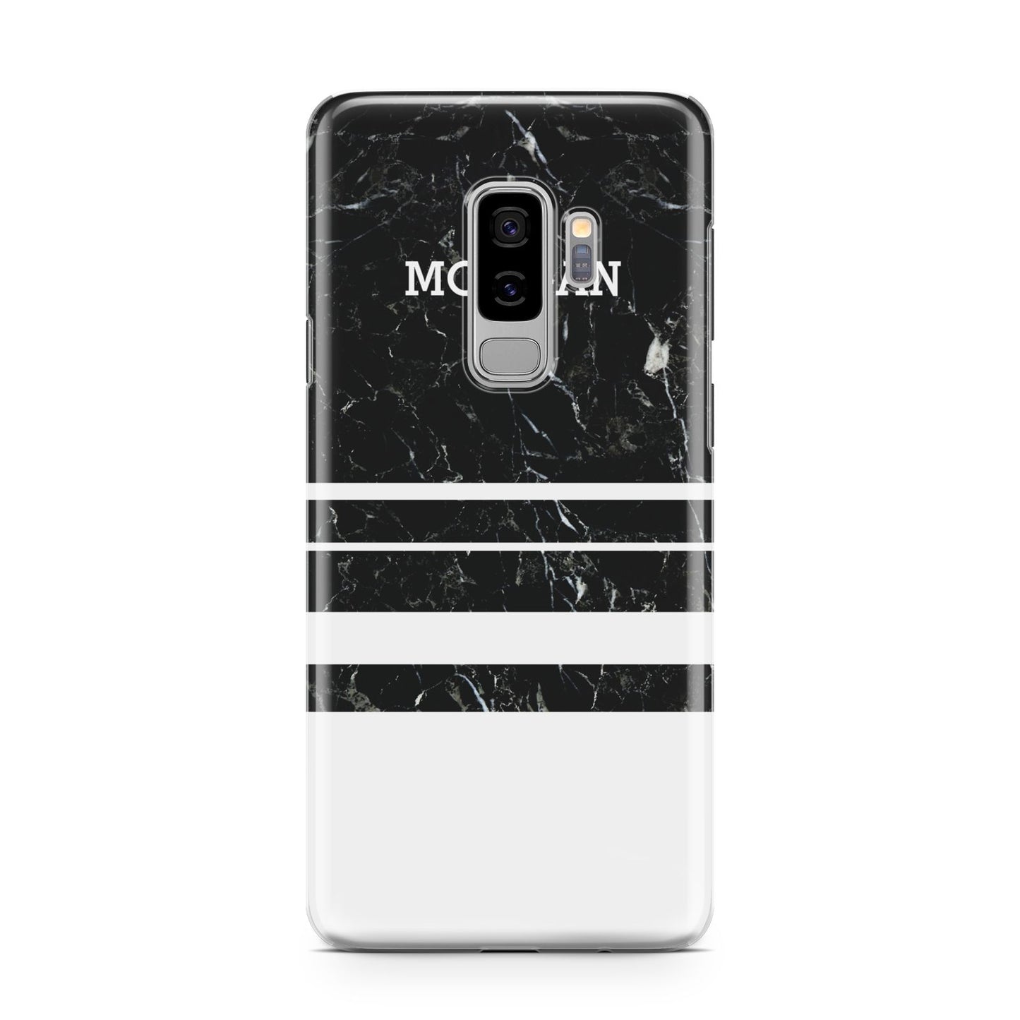 Personalised Marble Stripes Name Initials Samsung Galaxy S9 Plus Case on Silver phone