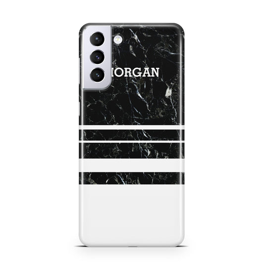 Personalised Marble Stripes Name Initials Samsung S21 Plus Phone Case