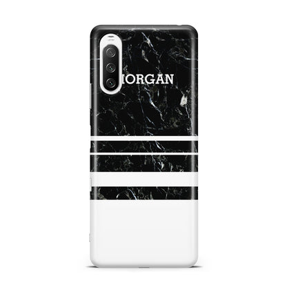 Personalised Marble Stripes Name Initials Sony Xperia 10 III Case