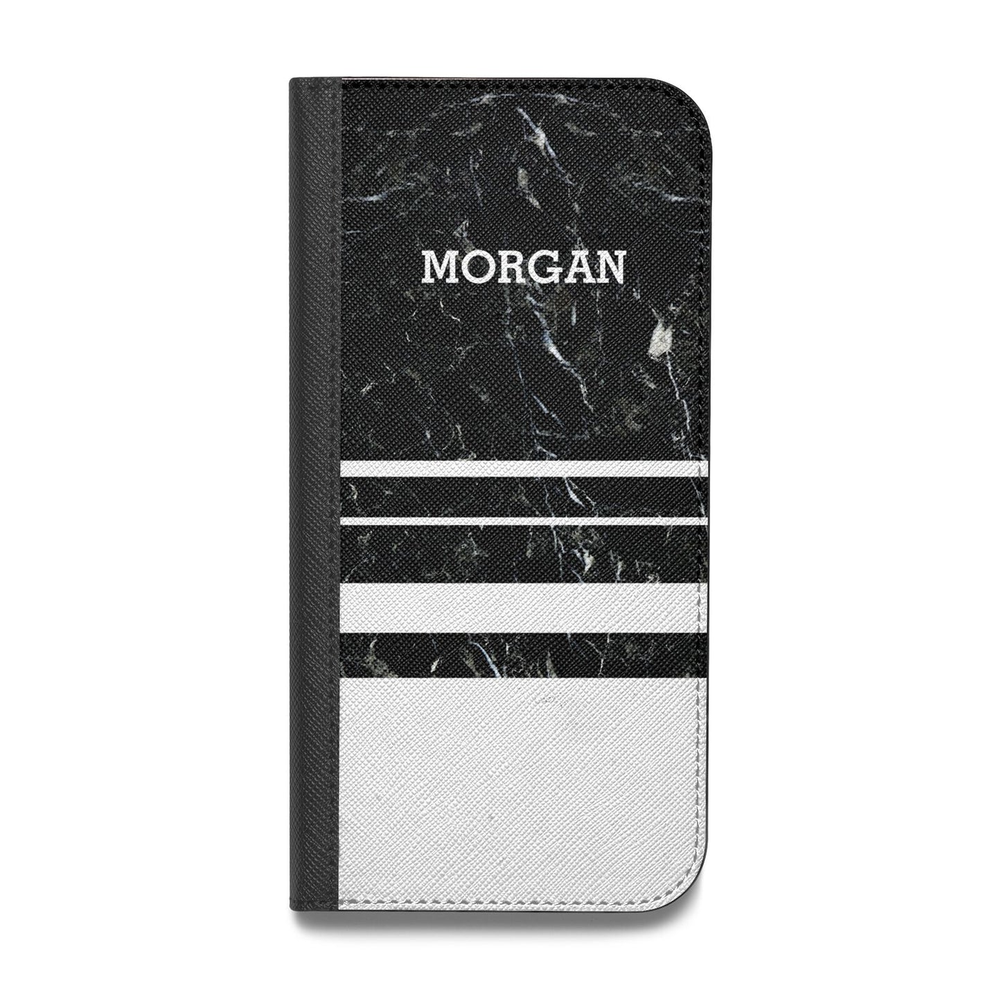 Personalised Marble Stripes Name Initials Vegan Leather Flip Samsung Case