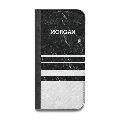 Personalised Marble Stripes Name Initials Vegan Leather Flip Samsung Case
