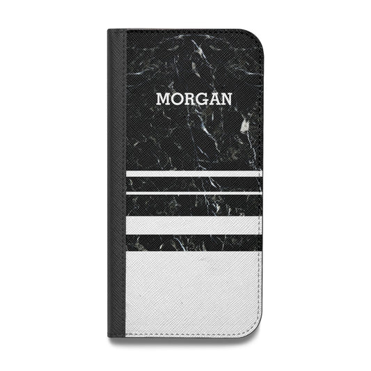 Personalised Marble Stripes Name Initials Vegan Leather Flip Samsung Case