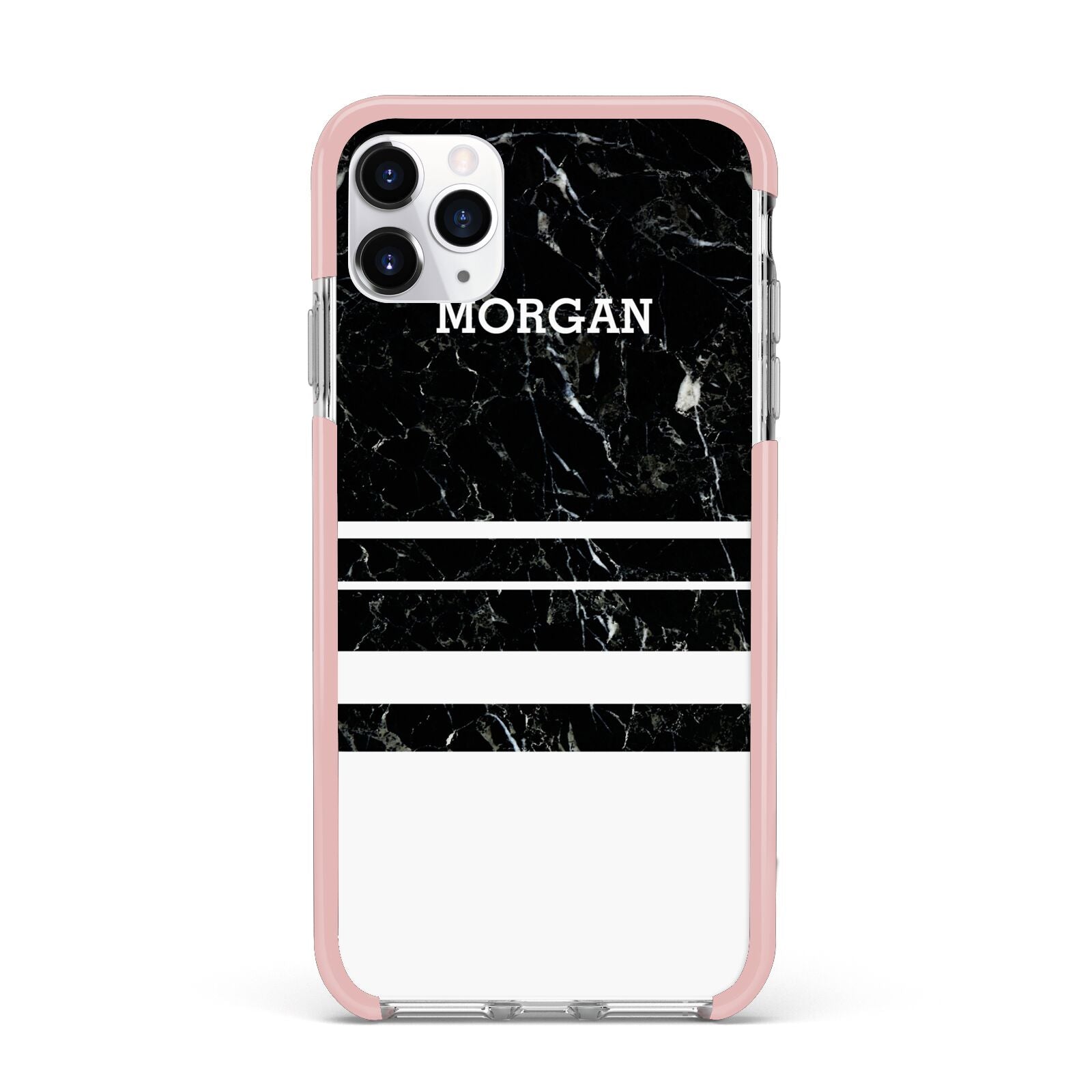 Personalised Marble Stripes Name Initials iPhone 11 Pro Max Impact Pink Edge Case
