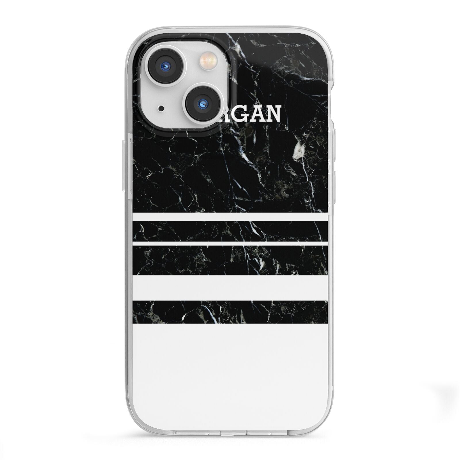 Personalised Marble Stripes Name Initials iPhone 13 Mini TPU Impact Case with White Edges