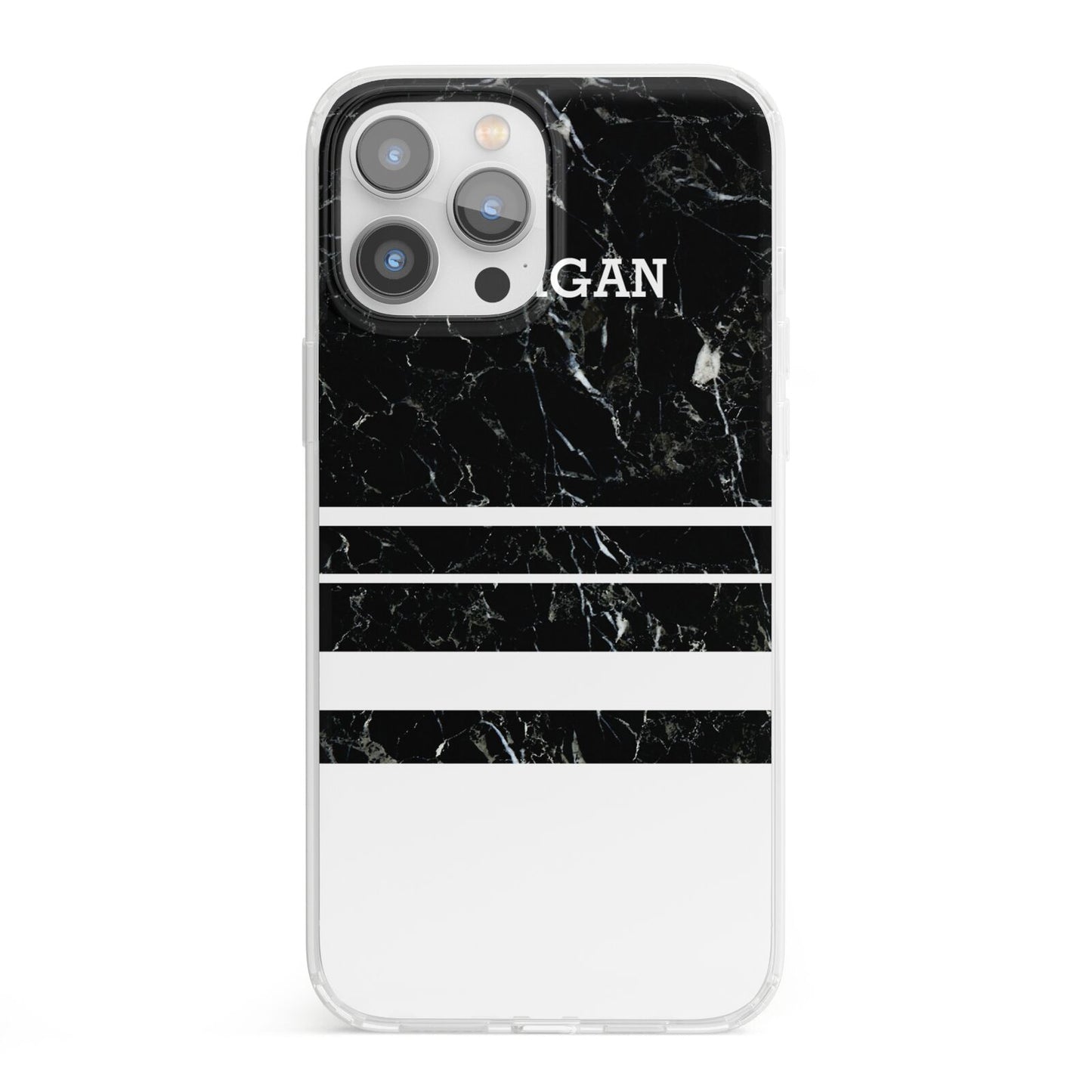 Personalised Marble Stripes Name Initials iPhone 13 Pro Max Clear Bumper Case