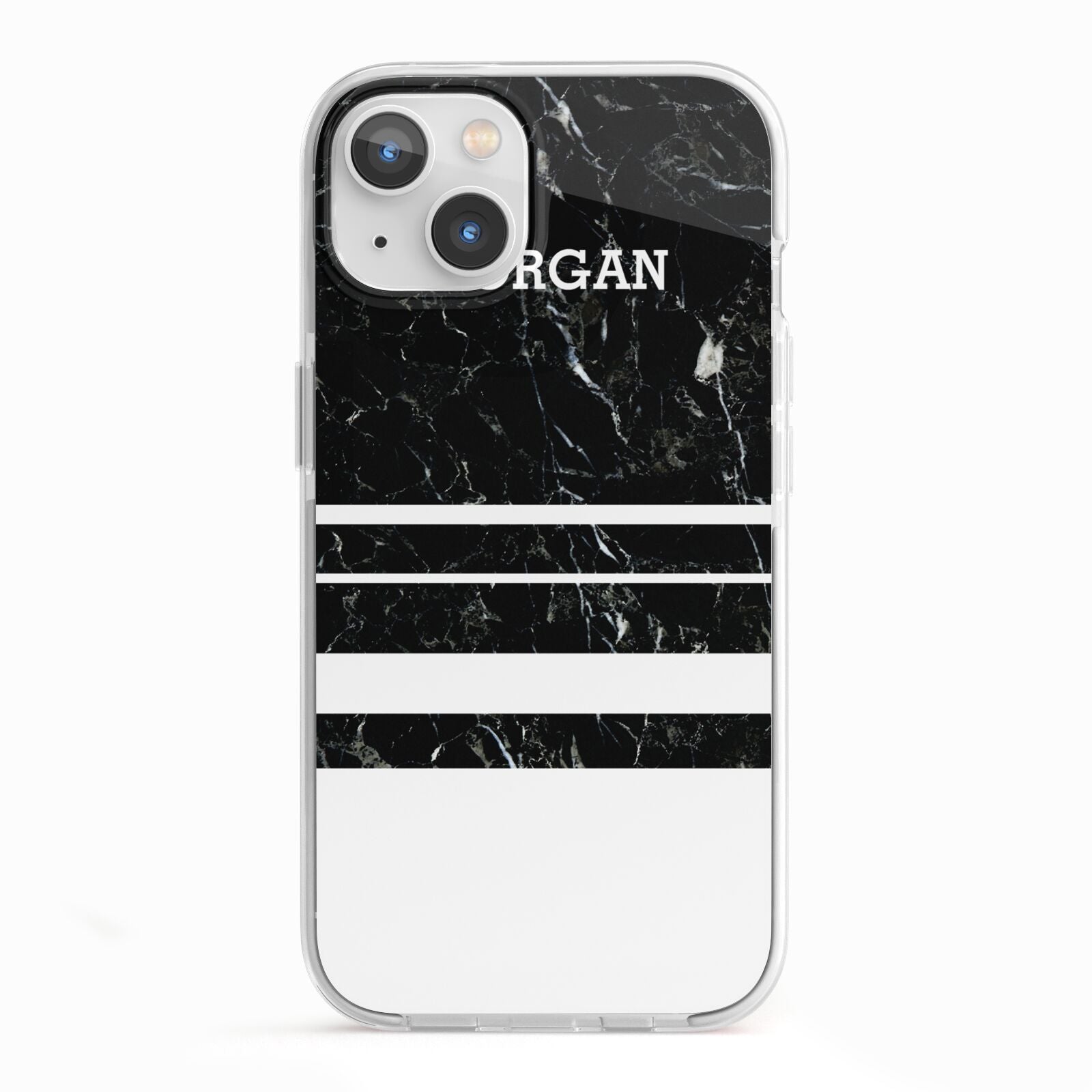 Personalised Marble Stripes Name Initials iPhone 13 TPU Impact Case with White Edges