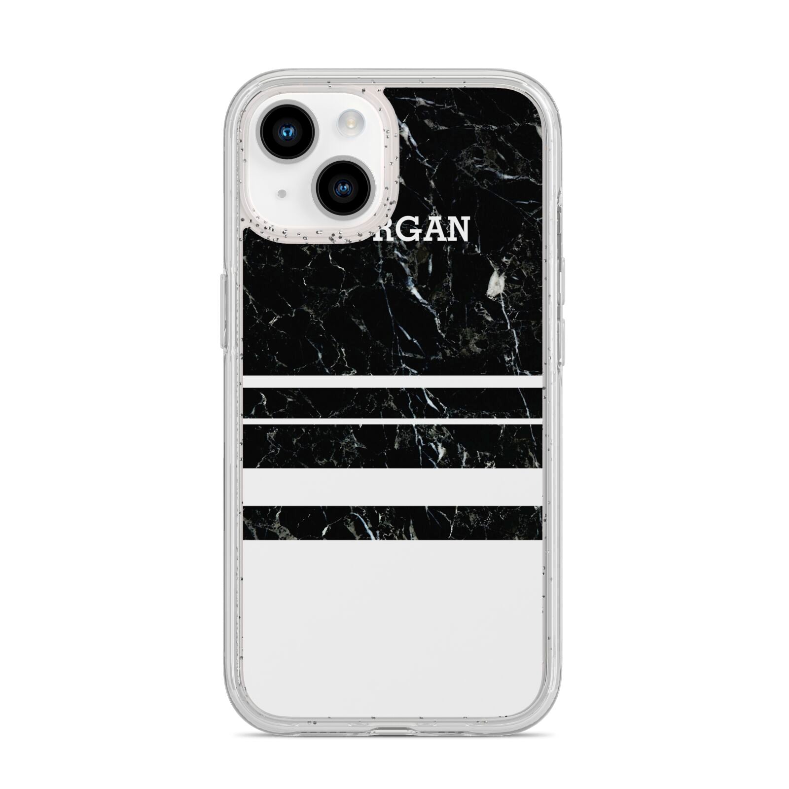 Personalised Marble Stripes Name Initials iPhone 14 Glitter Tough Case Starlight