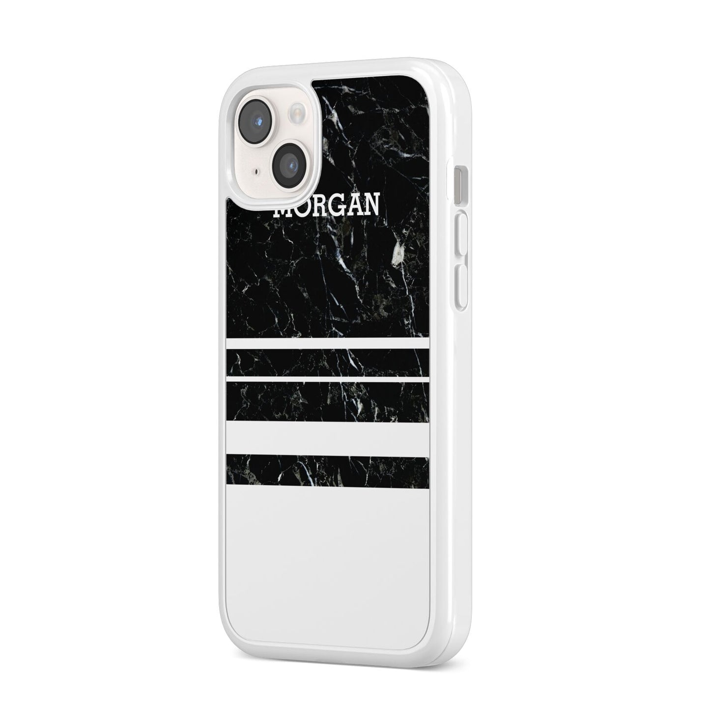 Personalised Marble Stripes Name Initials iPhone 14 Plus Clear Tough Case Starlight Angled Image