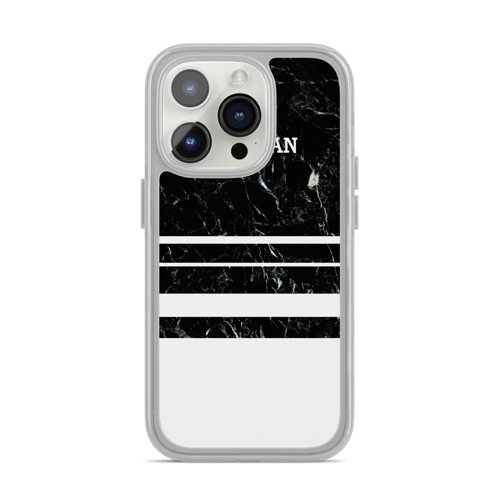Personalised Marble Stripes Name Initials iPhone 14 Pro Clear Tough Case Silver