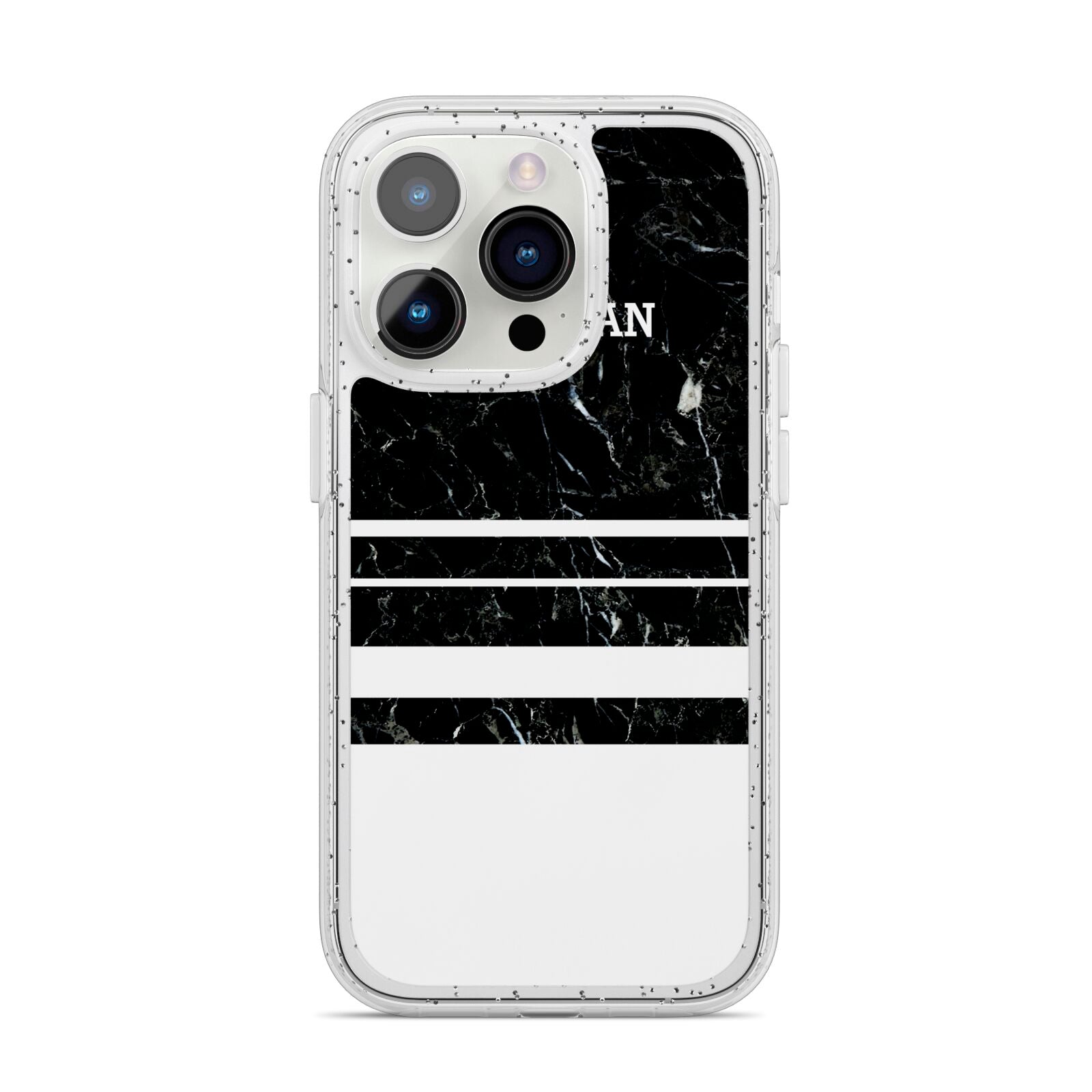 Personalised Marble Stripes Name Initials iPhone 14 Pro Glitter Tough Case Silver