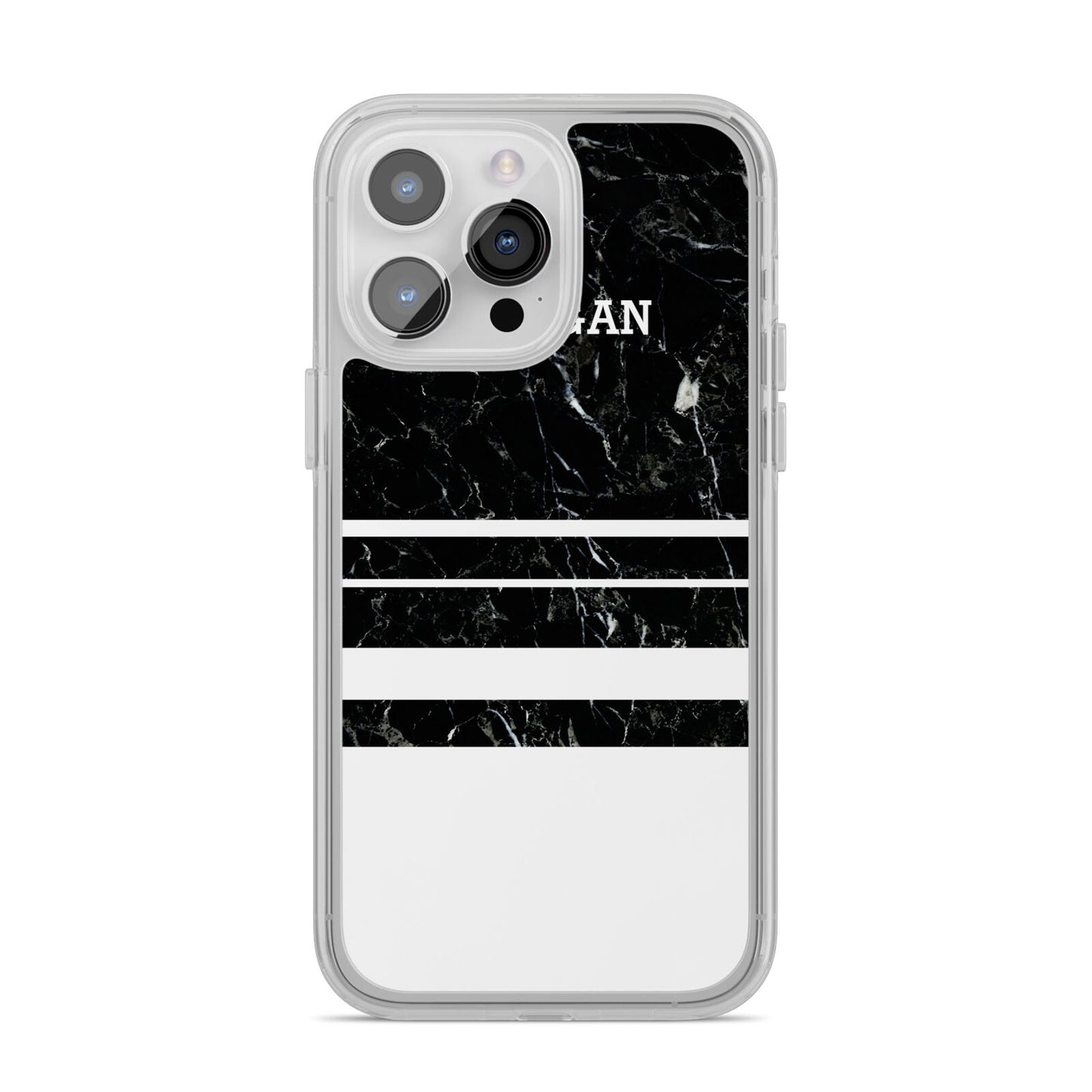Personalised Marble Stripes Name Initials iPhone 14 Pro Max Clear Tough Case Silver