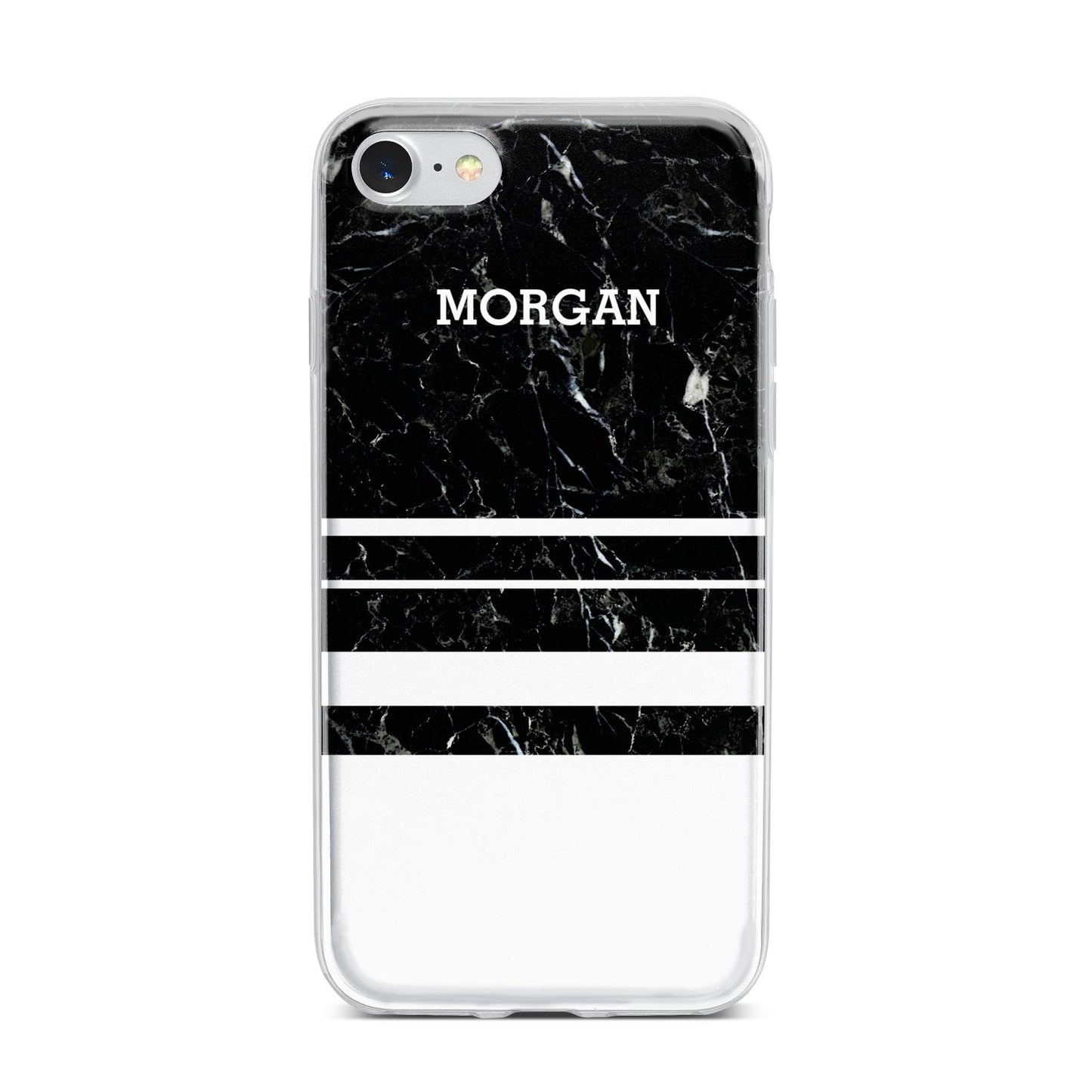 Personalised Marble Stripes Name Initials iPhone 7 Bumper Case on Silver iPhone
