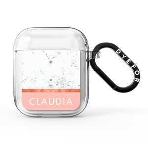 Personalised Marble With Name Initials Pink AirPods Case