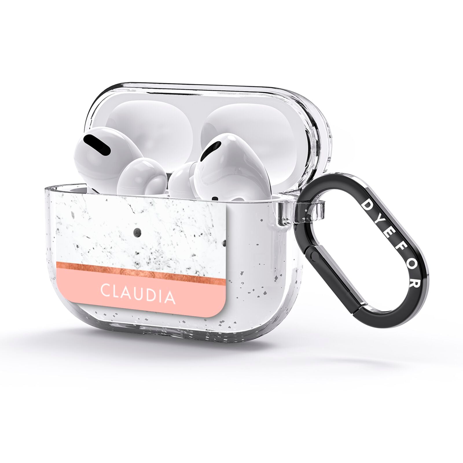 Personalised Marble With Name Initials Pink AirPods Glitter Case 3rd Gen Side Image