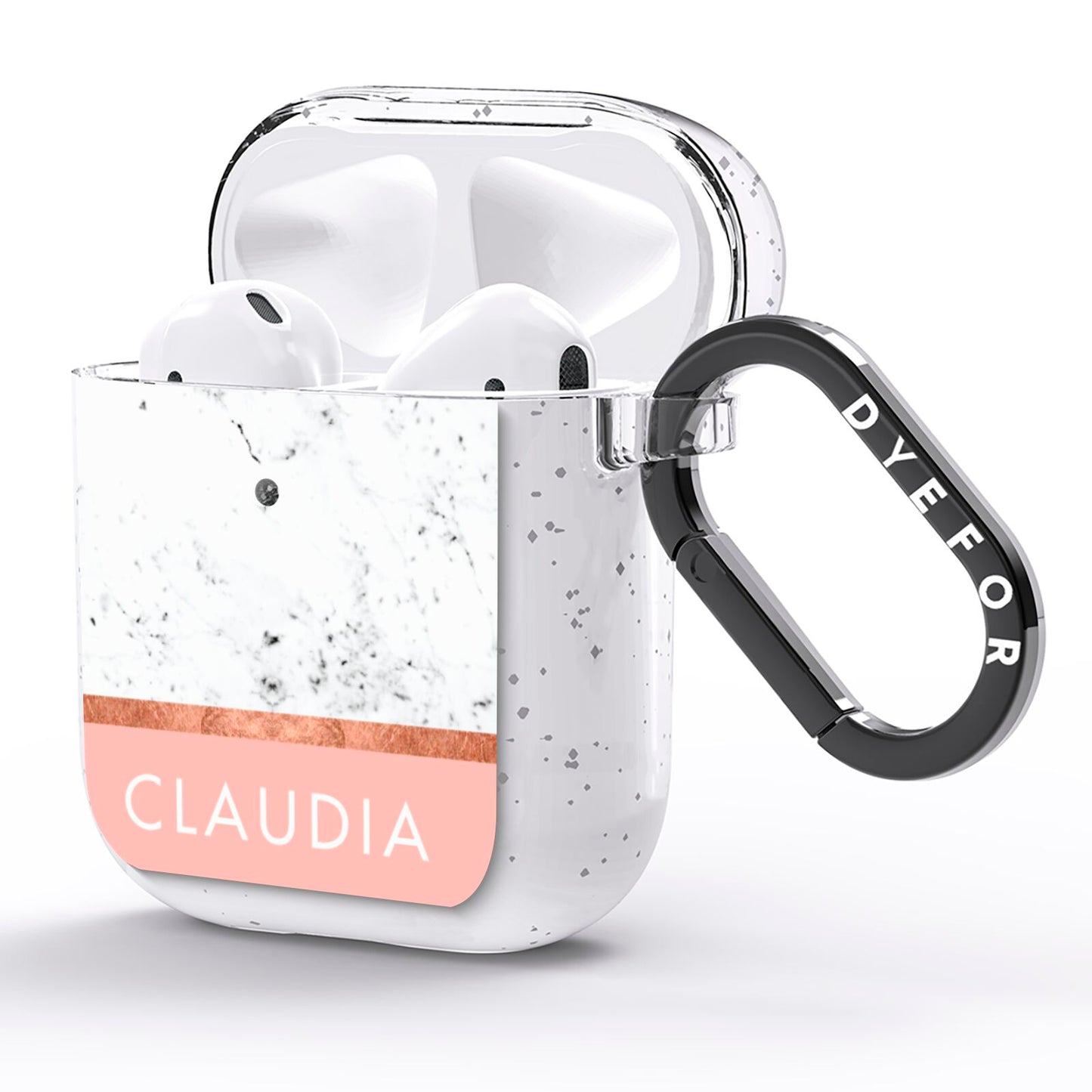 Personalised Marble With Name Initials Pink AirPods Glitter Case Side Image