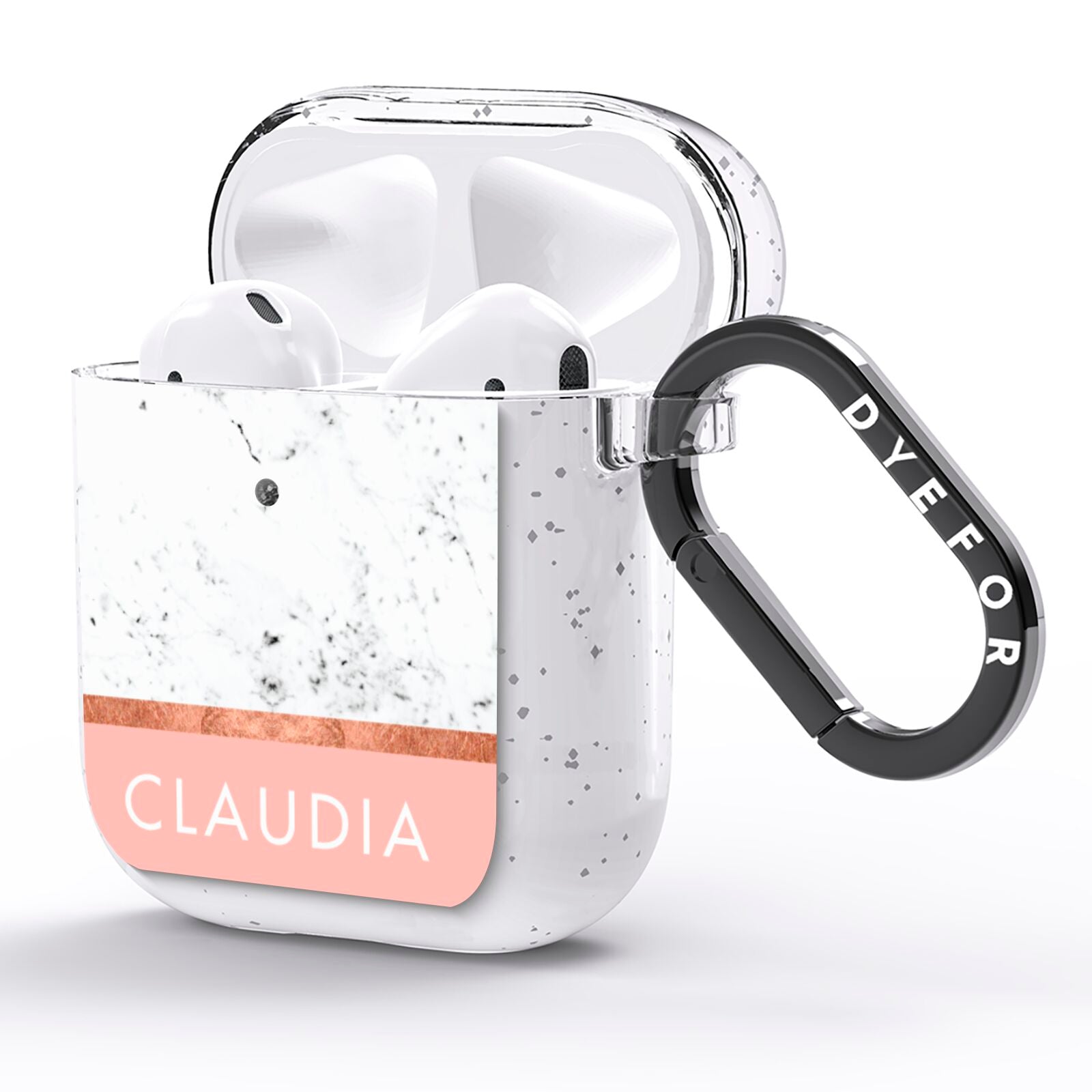 Personalised Marble With Name Initials Pink AirPods Glitter Case Side Image