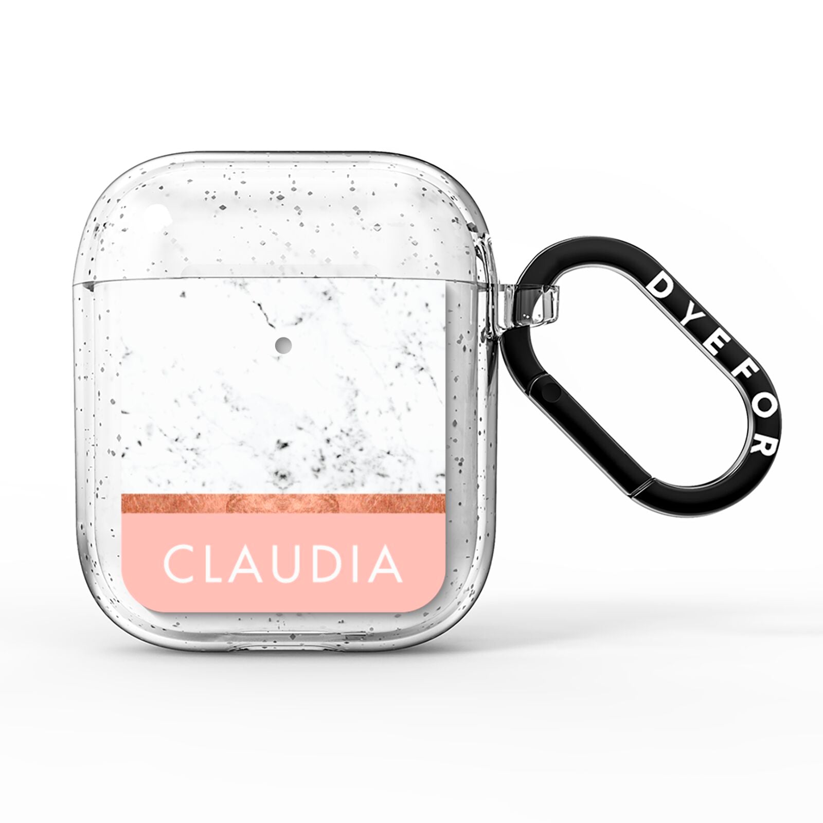 Personalised Marble With Name Initials Pink AirPods Glitter Case