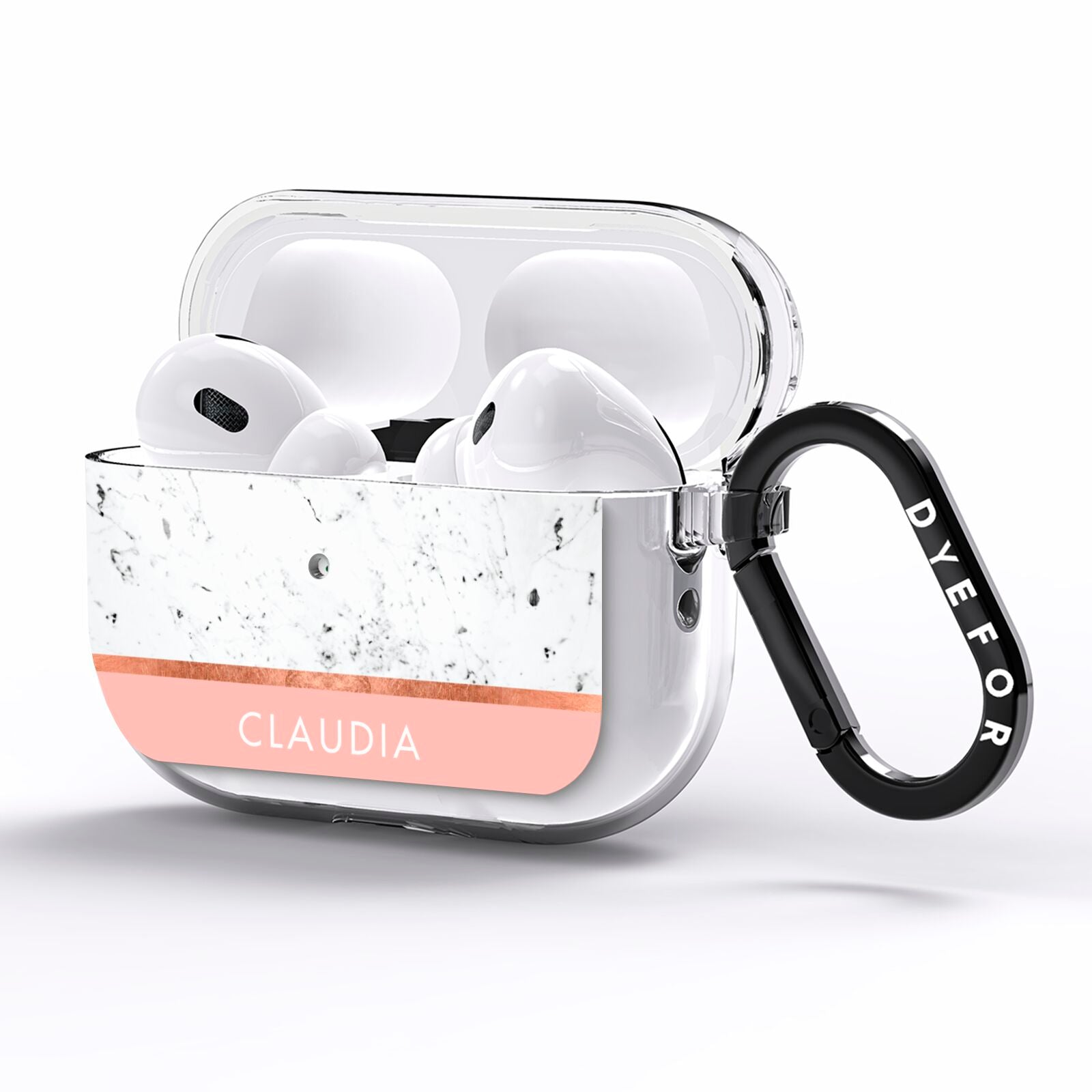 Personalised Marble With Name Initials Pink AirPods Pro Clear Case Side Image