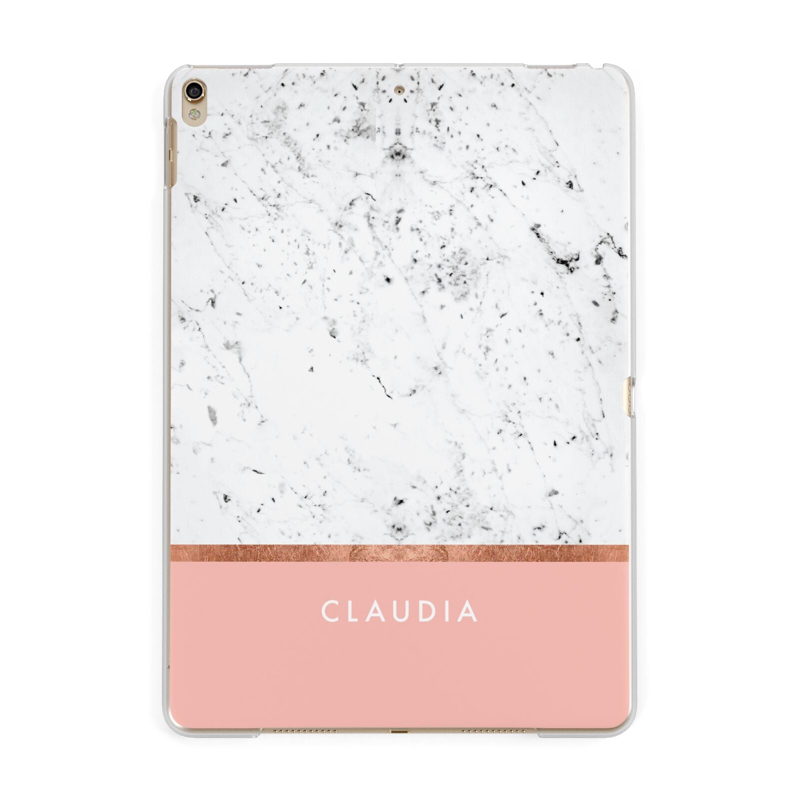Personalised Marble With Name Initials Pink Apple iPad Gold Case