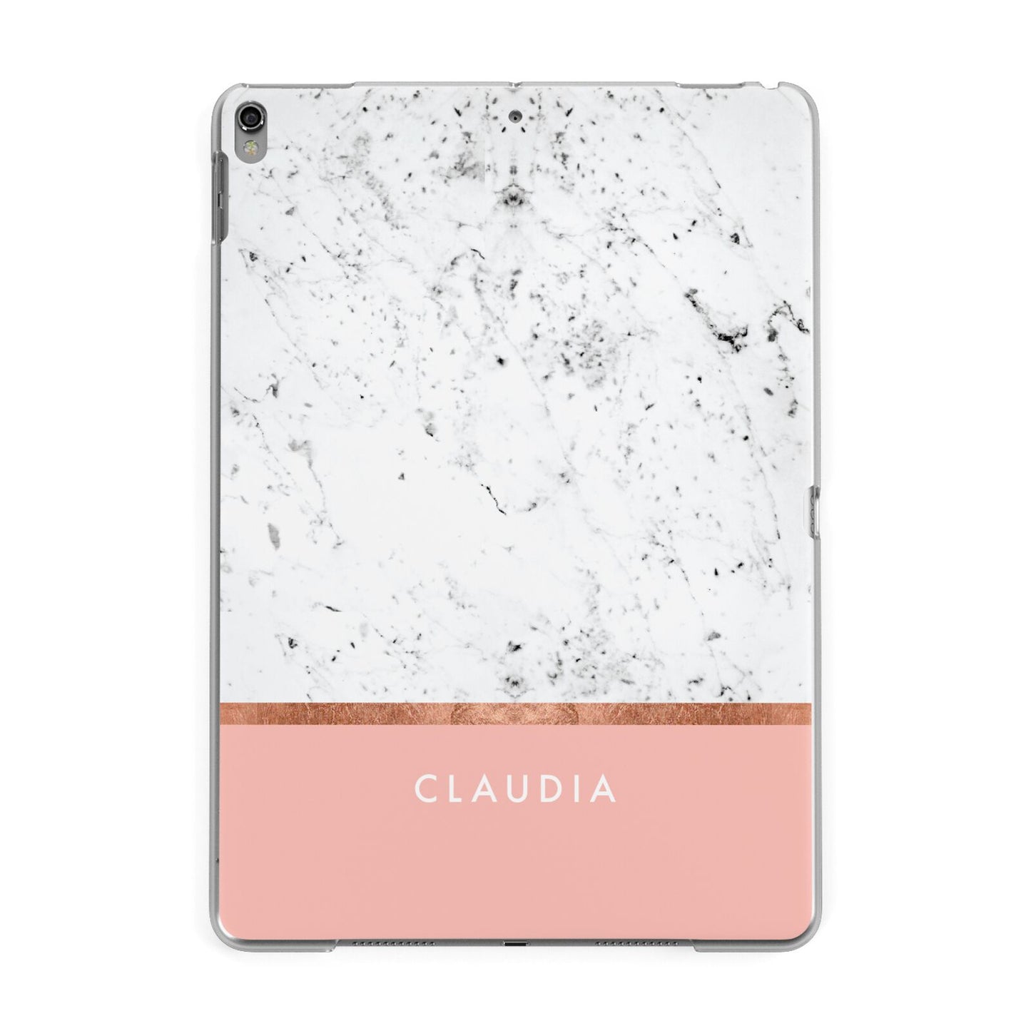 Personalised Marble With Name Initials Pink Apple iPad Grey Case