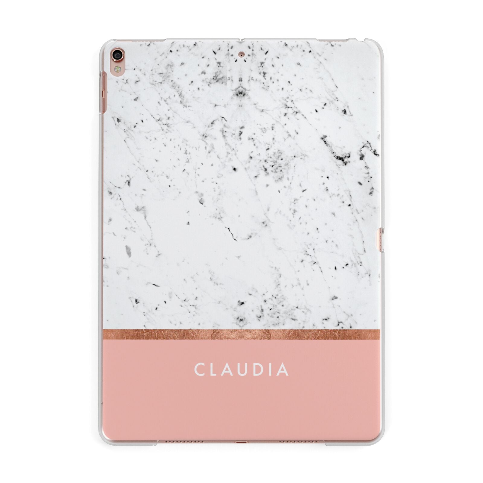 Personalised Marble With Name Initials Pink Apple iPad Rose Gold Case