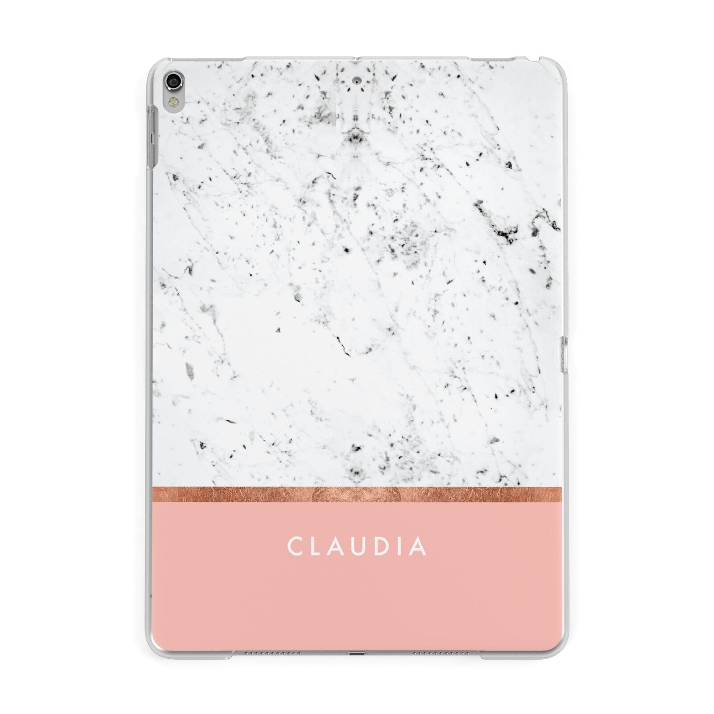 Personalised Marble With Name Initials Pink Apple iPad Silver Case
