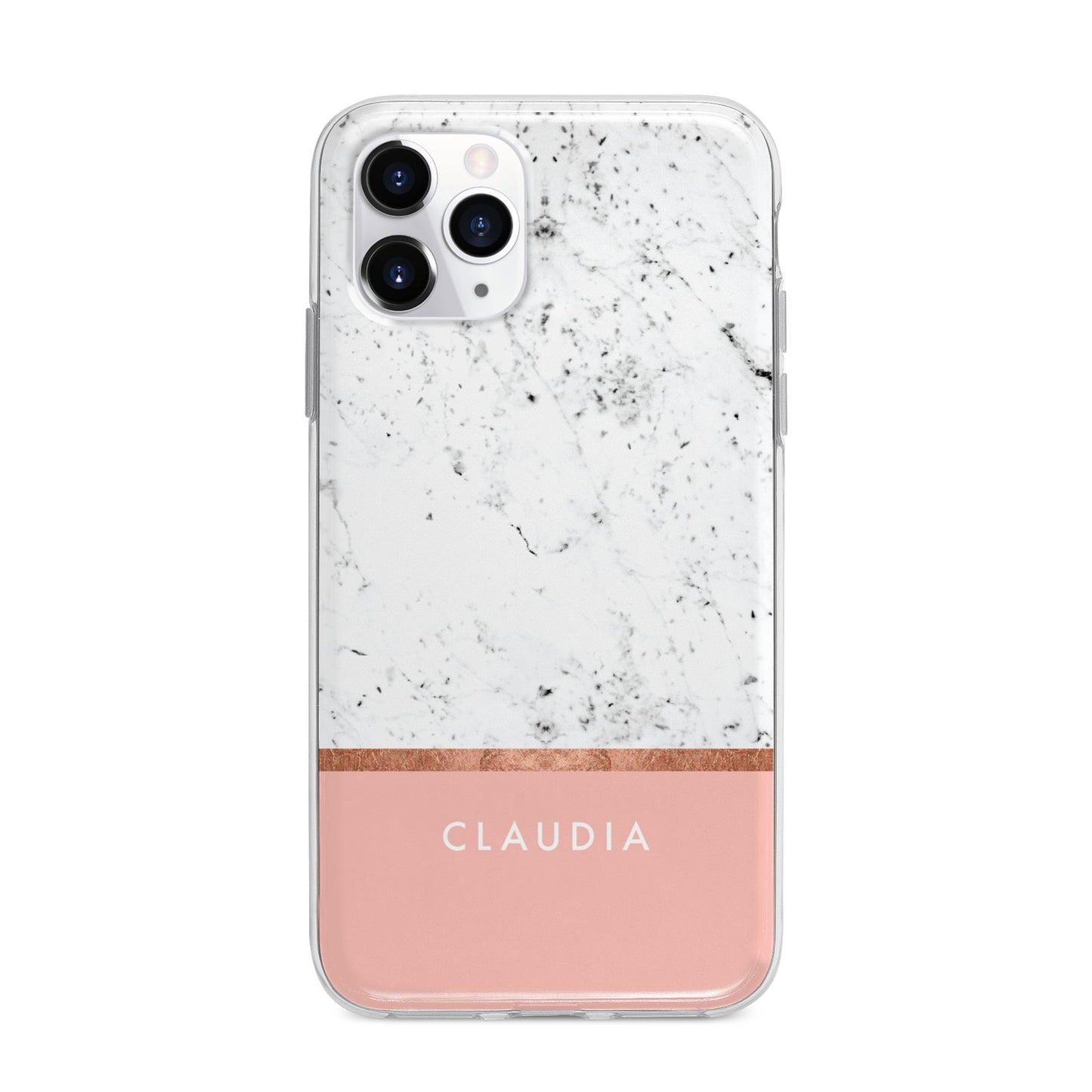 Personalised Marble With Name Initials Pink Apple iPhone 11 Pro Max in Silver with Bumper Case