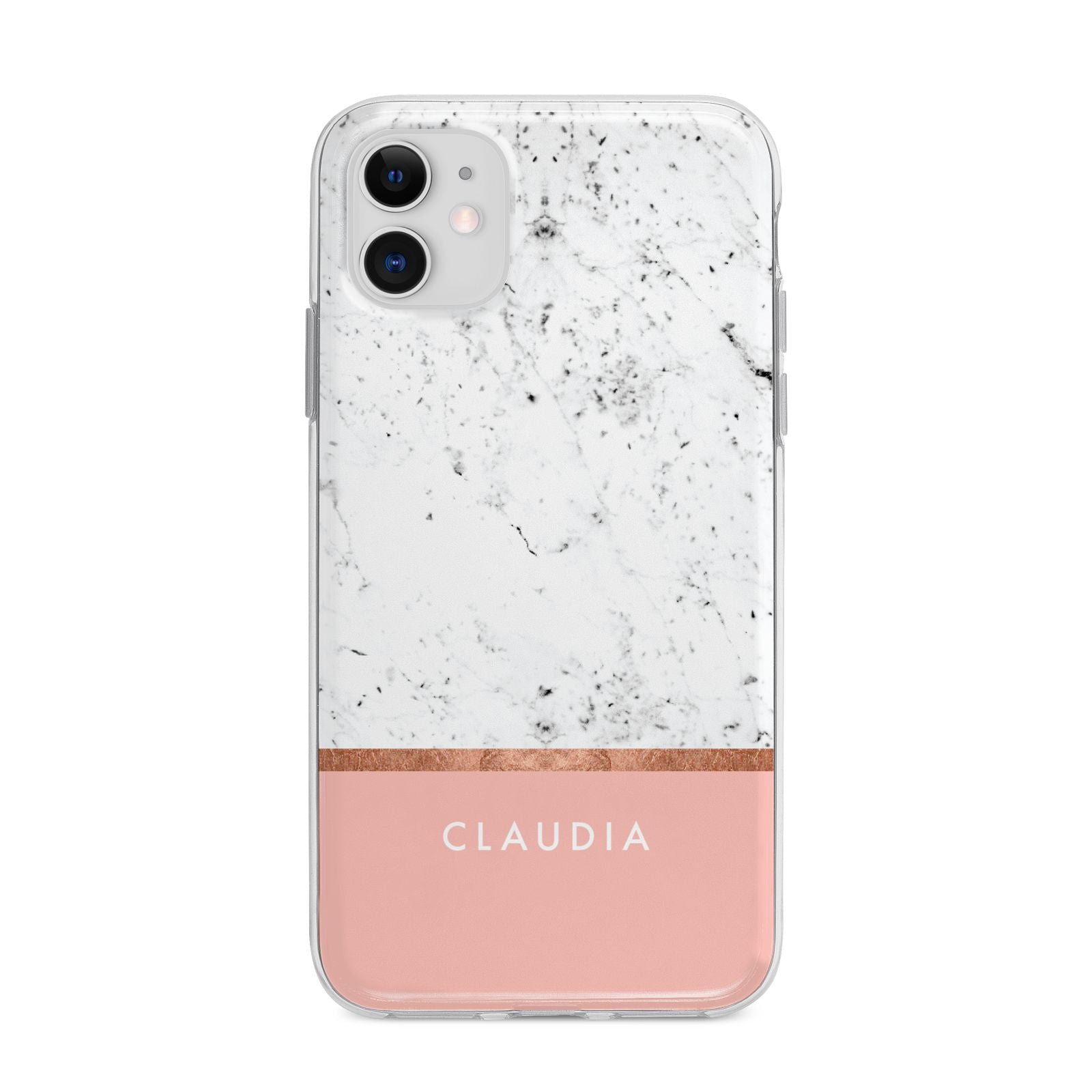 Personalised Marble With Name Initials Pink Apple iPhone 11 in White with Bumper Case