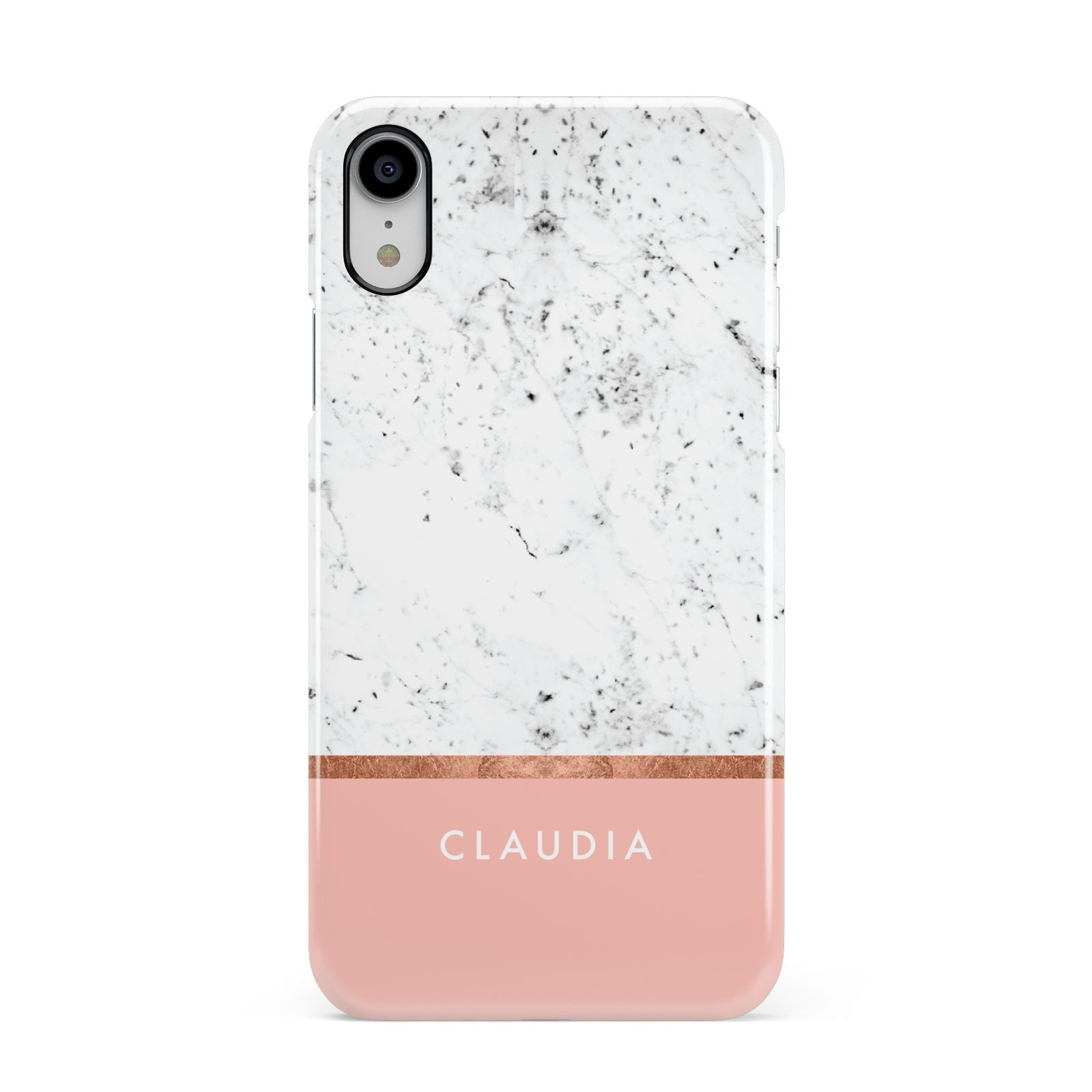 Personalised Marble With Name Initials Pink Apple iPhone XR White 3D Snap Case