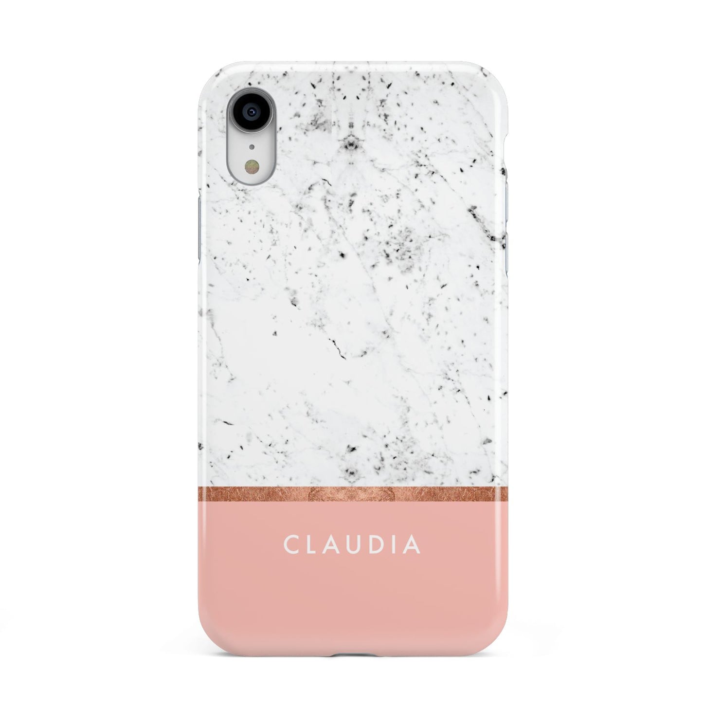 Personalised Marble With Name Initials Pink Apple iPhone XR White 3D Tough Case