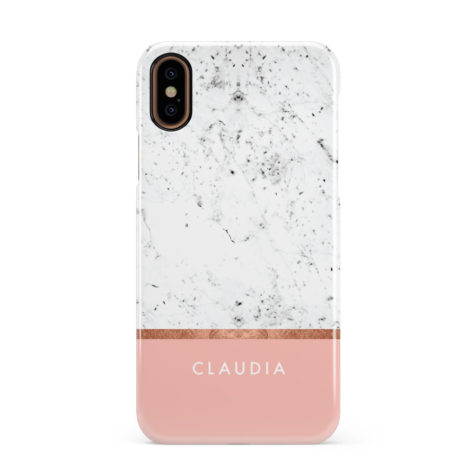 Personalised Marble With Name Initials Pink Apple iPhone XS 3D Snap Case
