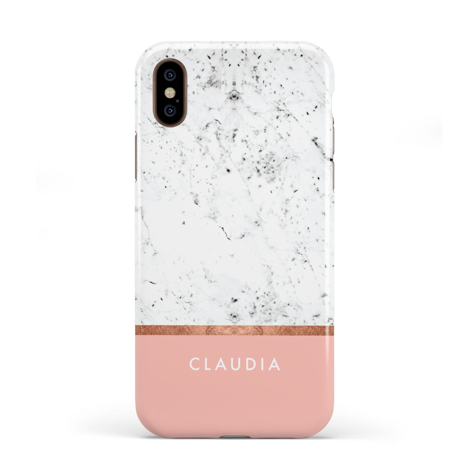 Personalised Marble With Name Initials Pink Apple iPhone XS 3D Tough