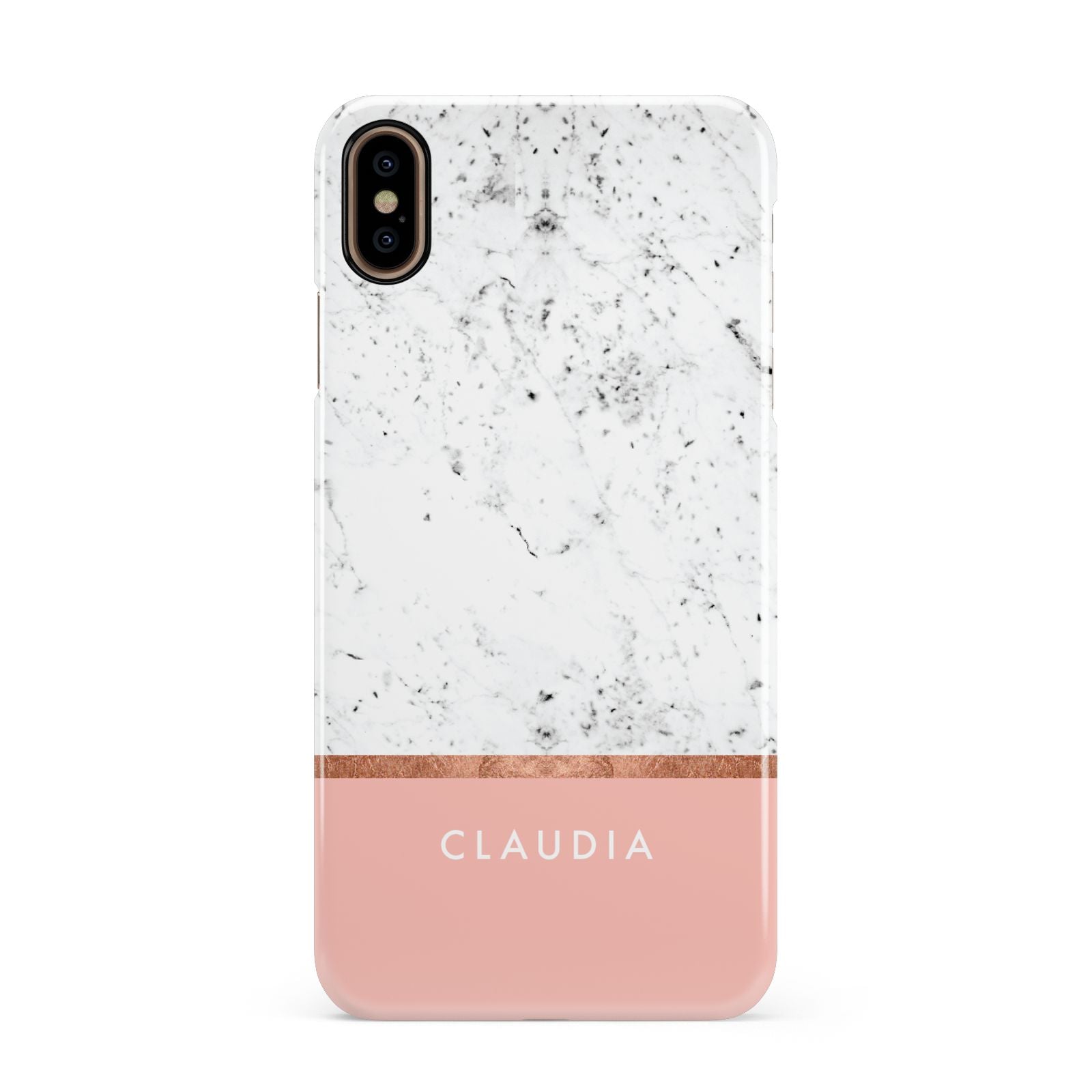 Personalised Marble With Name Initials Pink Apple iPhone Xs Max 3D Snap Case