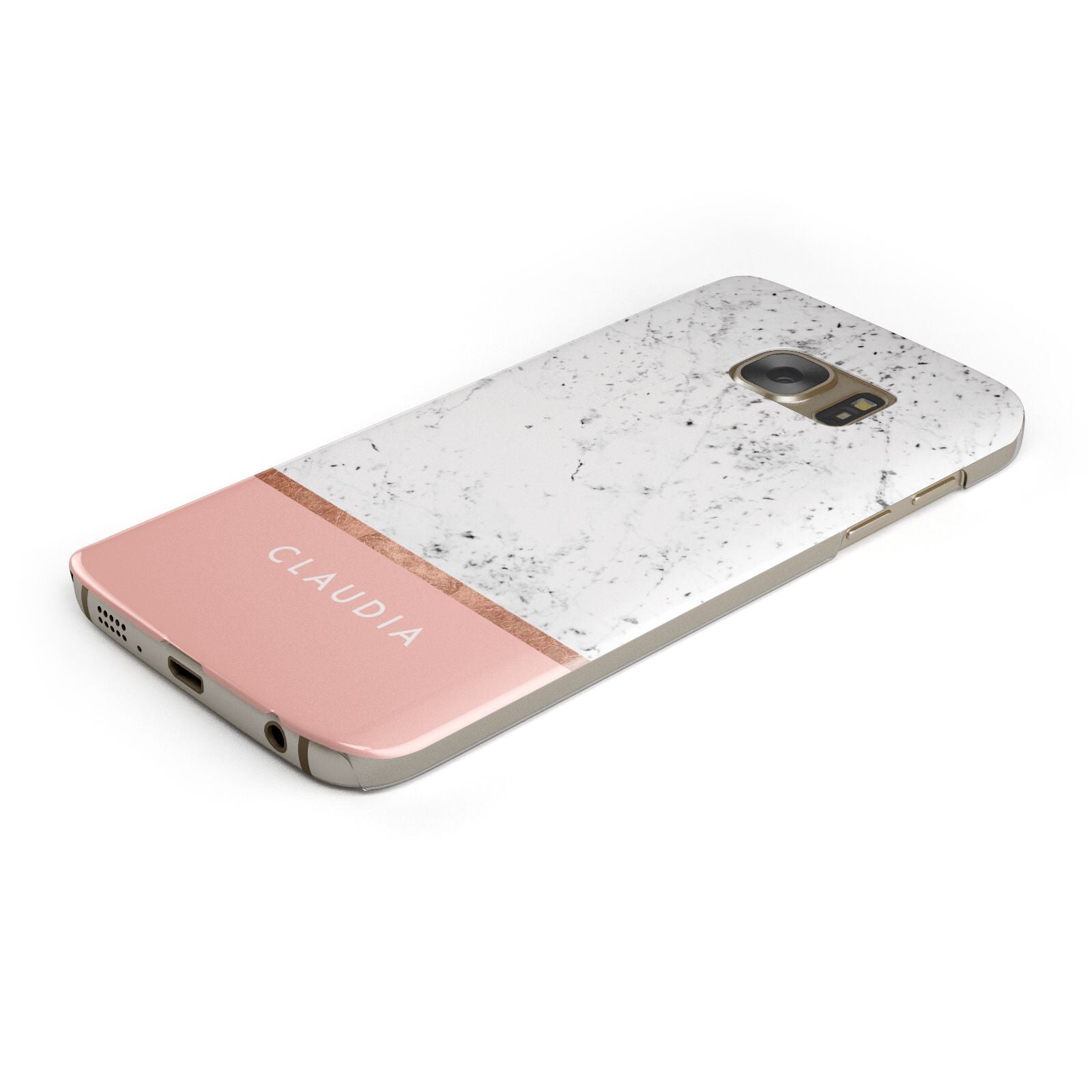 Personalised Marble With Name Initials Pink Protective Samsung Galaxy Case Angled Image