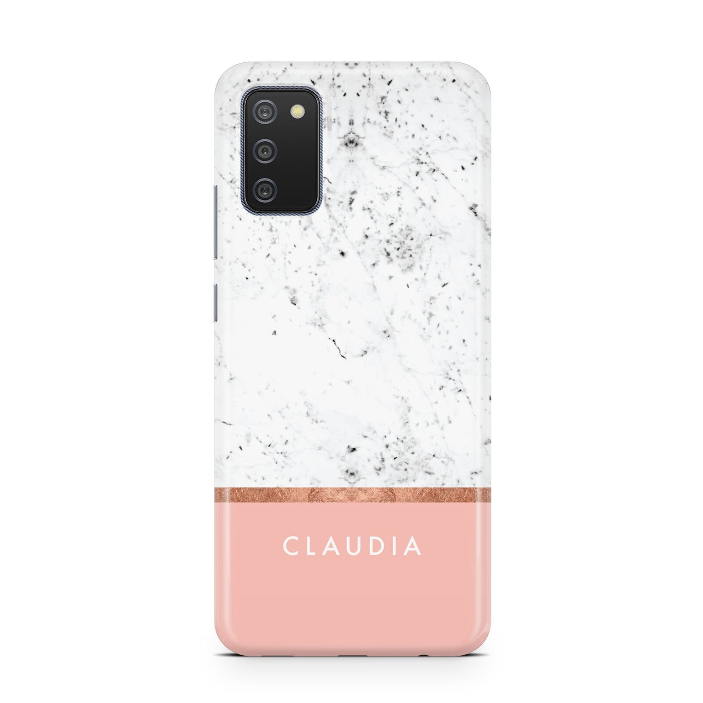 Personalised Marble With Name Initials Pink Samsung A02s Case