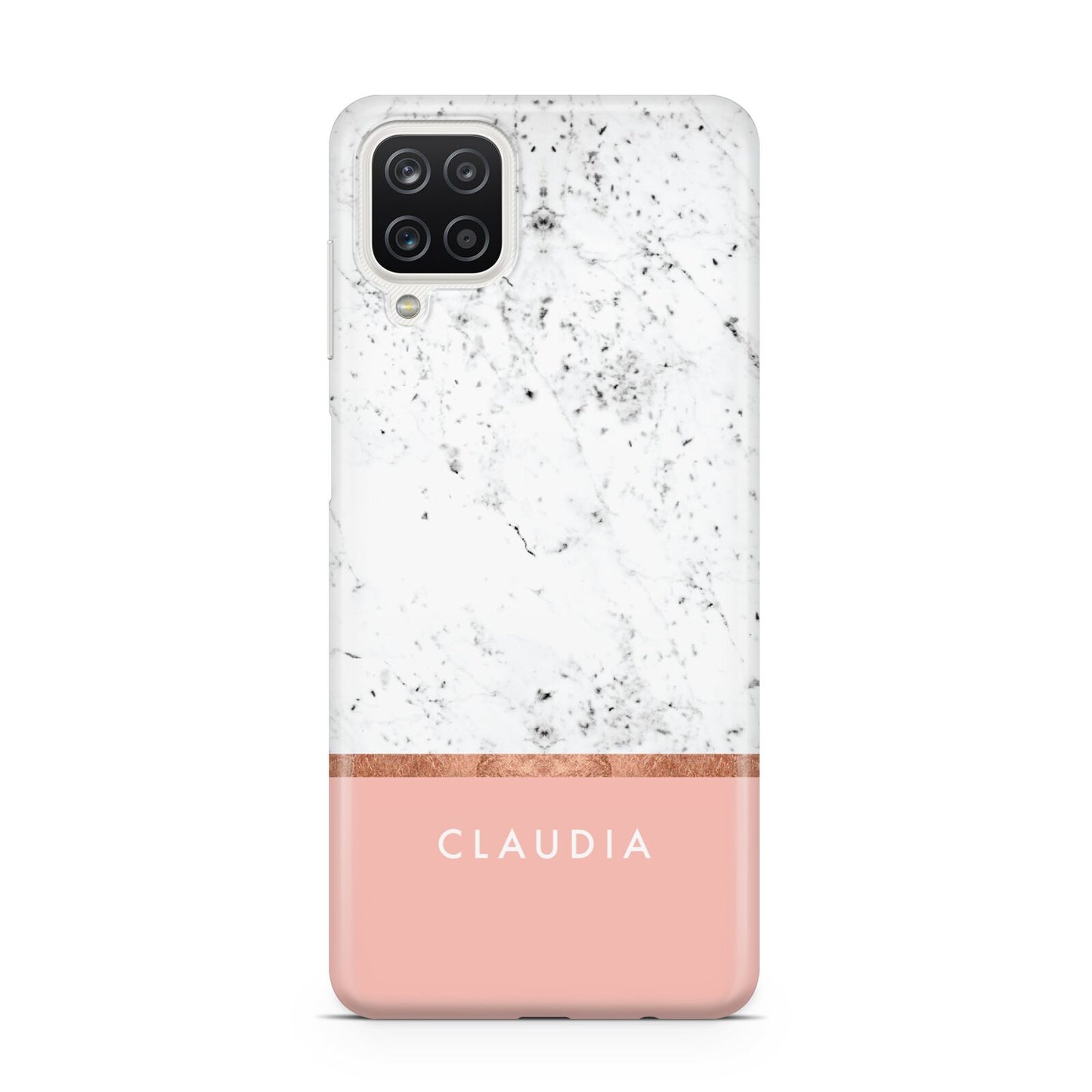Personalised Marble With Name Initials Pink Samsung A12 Case