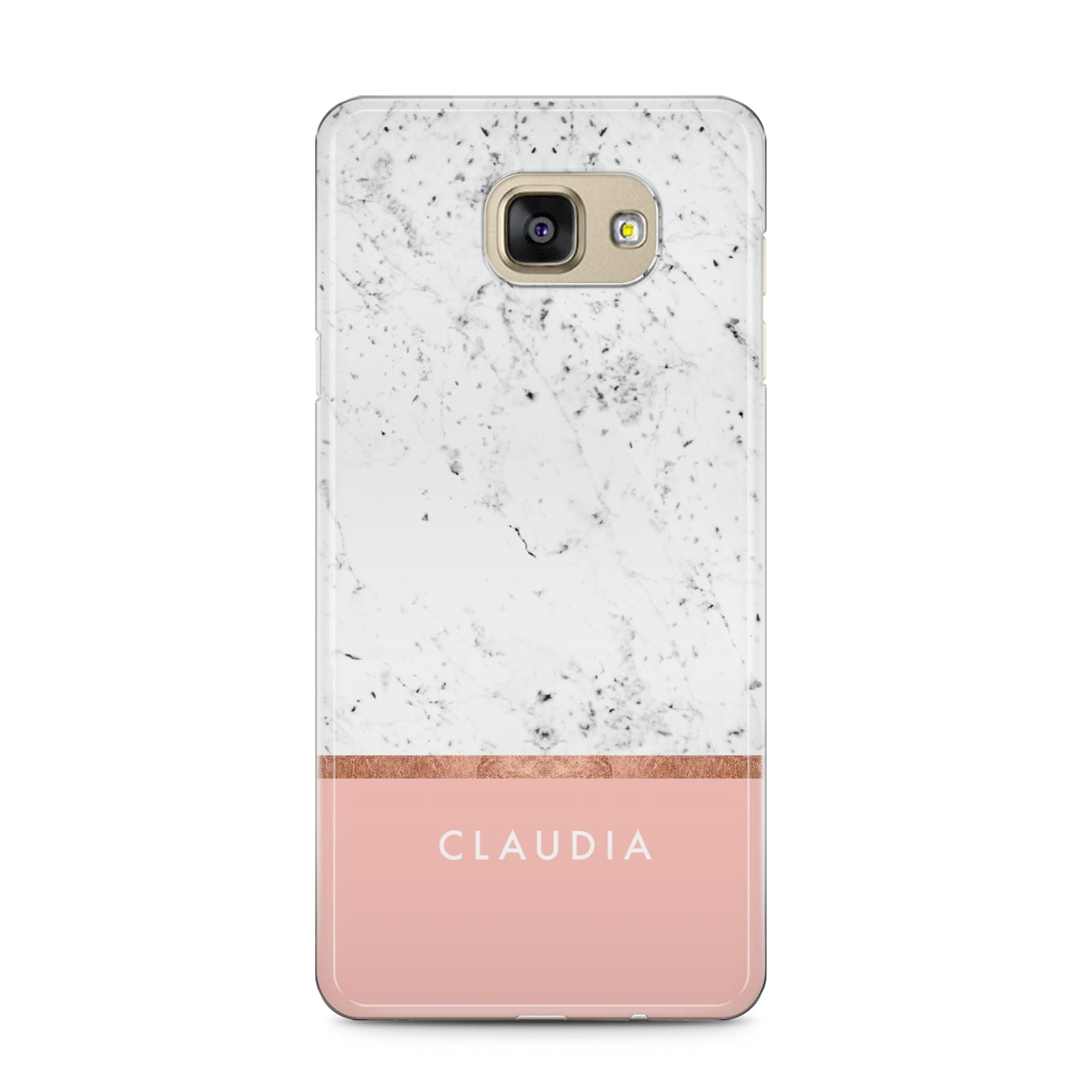 Personalised Marble With Name Initials Pink Samsung Galaxy A5 2016 Case on gold phone