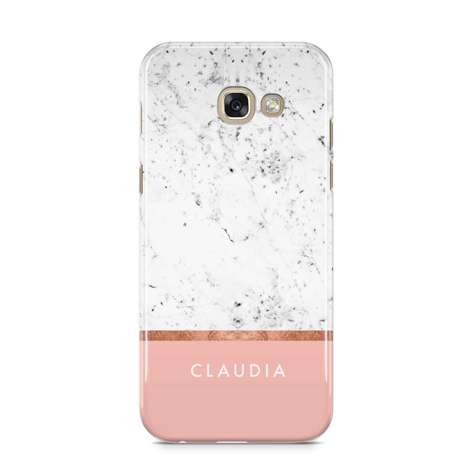 Personalised Marble With Name Initials Pink Samsung Galaxy A5 2017 Case on gold phone