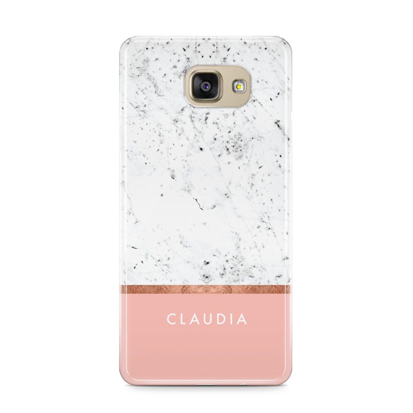 Personalised Marble With Name Initials Pink Samsung Galaxy A9 2016 Case on gold phone