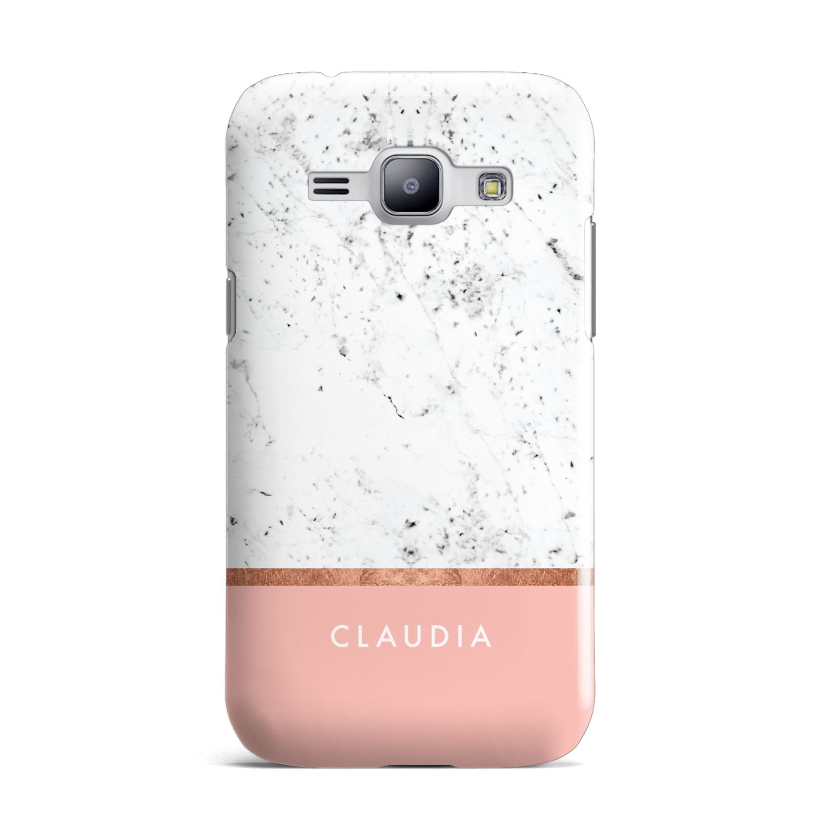 Personalised Marble With Name Initials Pink Samsung Galaxy J1 2015 Case