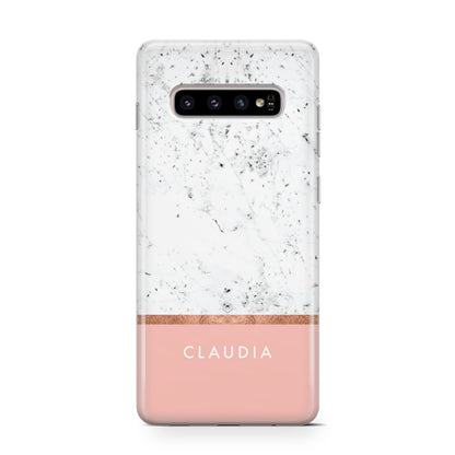 Personalised Marble With Name Initials Pink Samsung Galaxy S10 Case