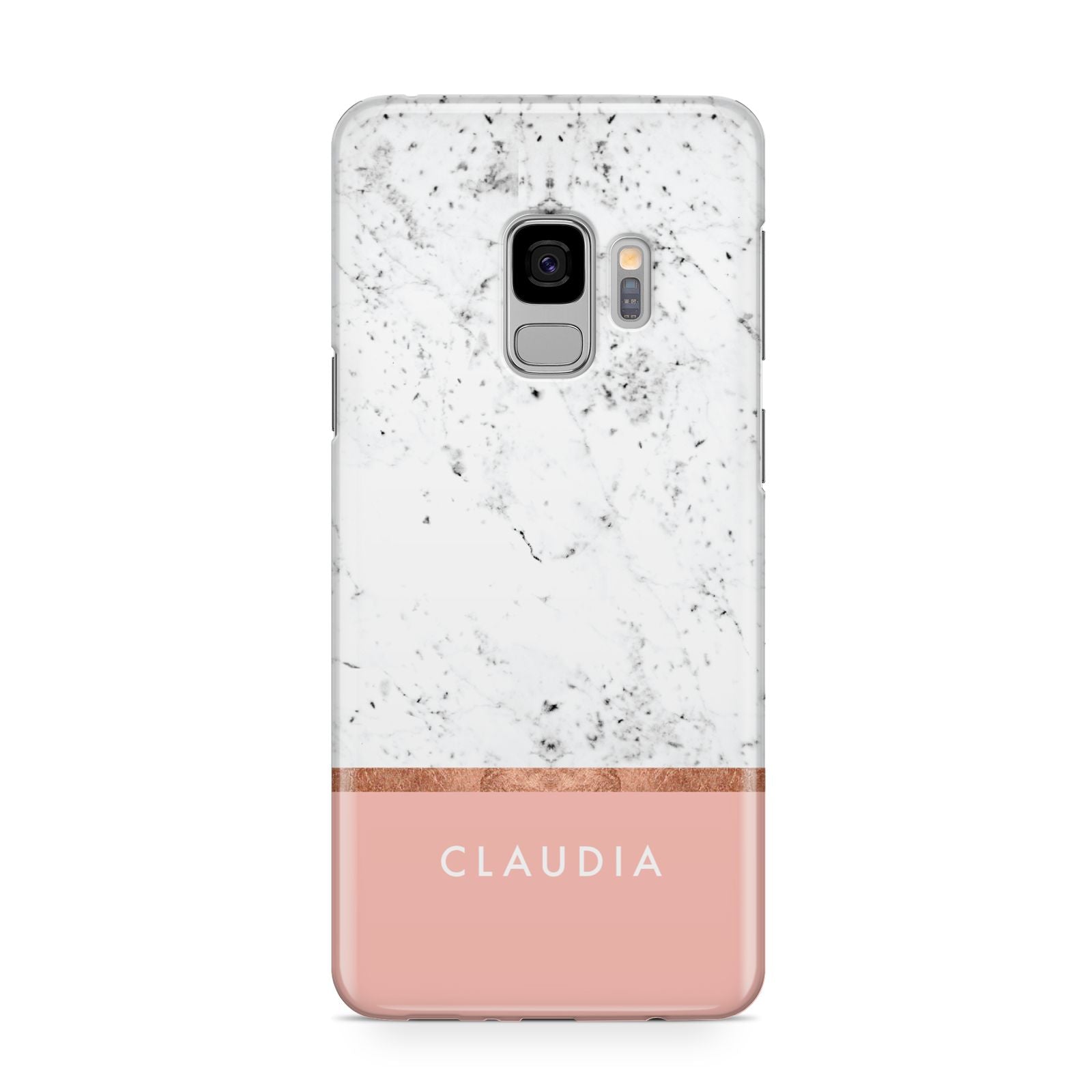 Personalised Marble With Name Initials Pink Samsung Galaxy S9 Case
